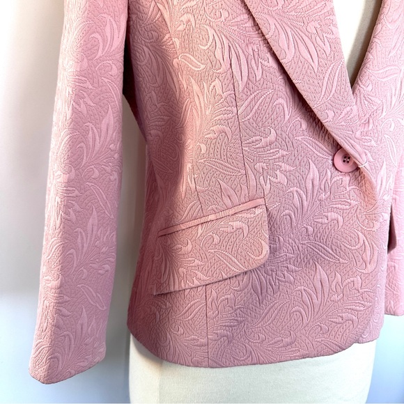 VTG CAMI NYC QUILTED JACQUARD FLORAL BOXY CROP 3/4 SLEEVE BLAZER JACKET Sz10/12 - Picture 8 of 13